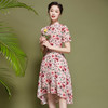 OYCP21132夏季新款真丝裙玫瑰印花轻熟气质收腰泡泡袖连衣裙 商品缩略图2