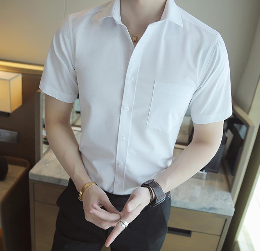 男士衬衫夏季短袖白色正装衬衫