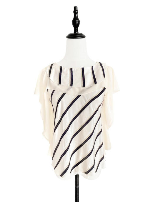 TYNVIE 拆卸蝴蝶结遮肩上衣（3种穿法）-斜条纹 商品图2