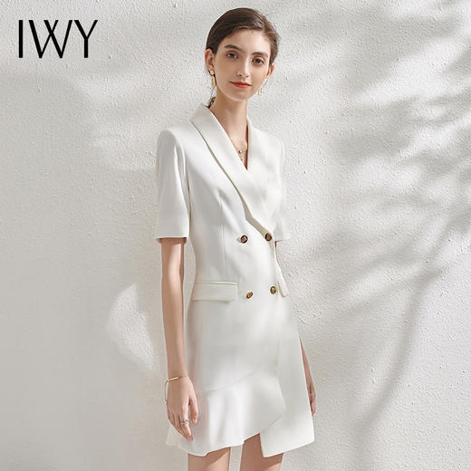 IWY/白色西装连衣裙女短袖时尚通勤高端工作服收腰修身气质职业套裙Q11255 商品图1