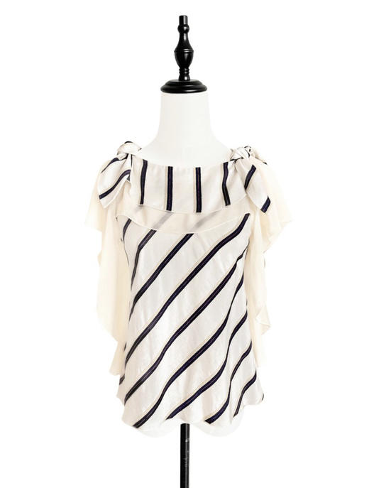 TYNVIE 拆卸蝴蝶结遮肩上衣（3种穿法）-斜条纹 商品图1