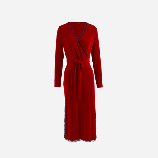 V领蕾丝装饰修身连衣裙（附腰带） 商品图0