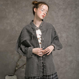 Famecoco范可儿牛仔外套女秋设计感百搭短外套F215AB110