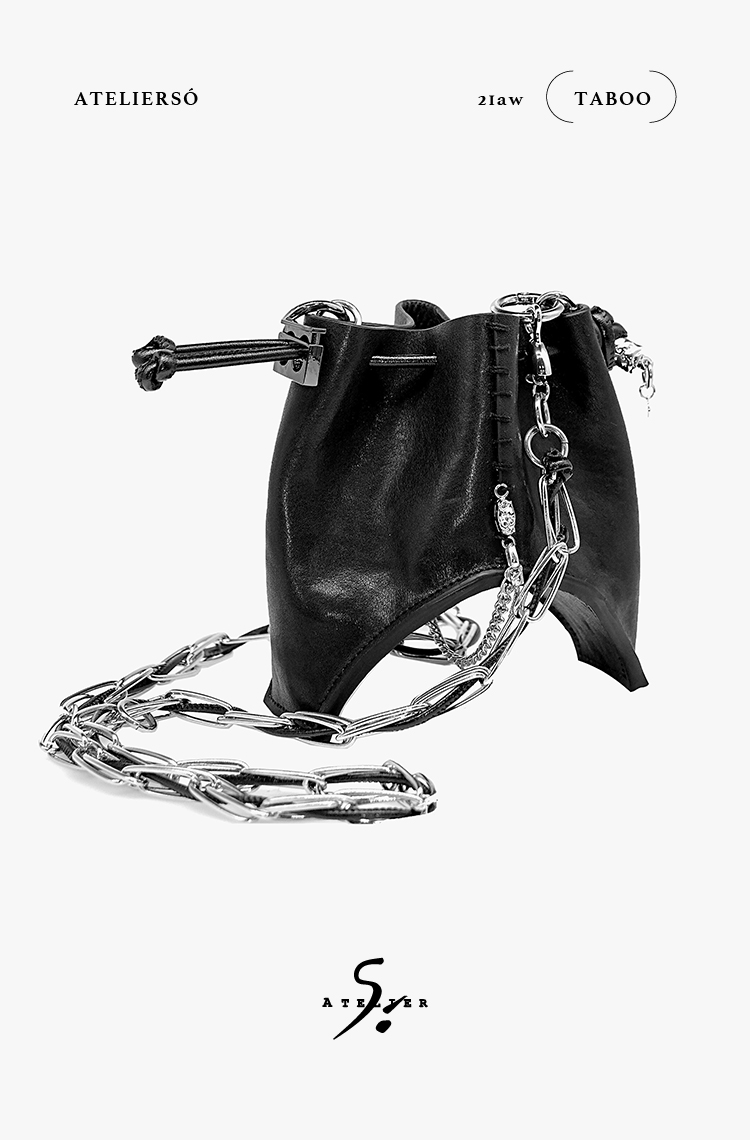 21AW TABOO｜愚人船  皮具系列 - 皱面羊皮假宝石中号月牙包