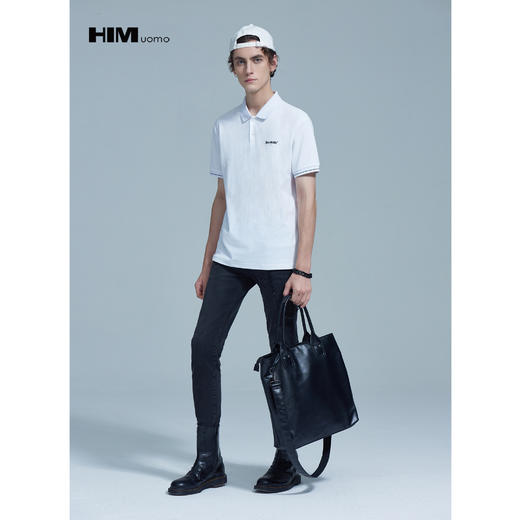 HIM漢崇 舒适微弹POLO衫男商务休闲字母印花短袖反领T恤 2026夏季 商品图1