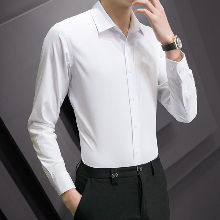 服饰鞋包青年白色长袖翻领四季衬衫