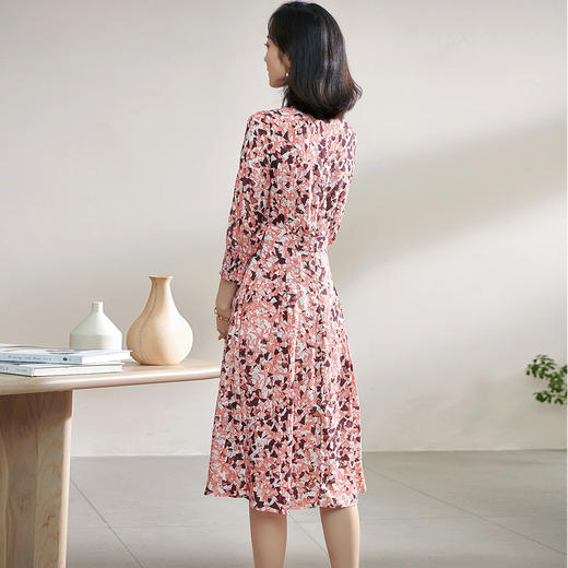 复合人丝碎花裙 气质淑女减龄花色修身显瘦V领人丝连衣裙1022 商品图2