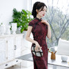 C21040 2021新款时尚女士年轻长款旗袍短袖收腰包臀斜襟立领改良版 商品缩略图0