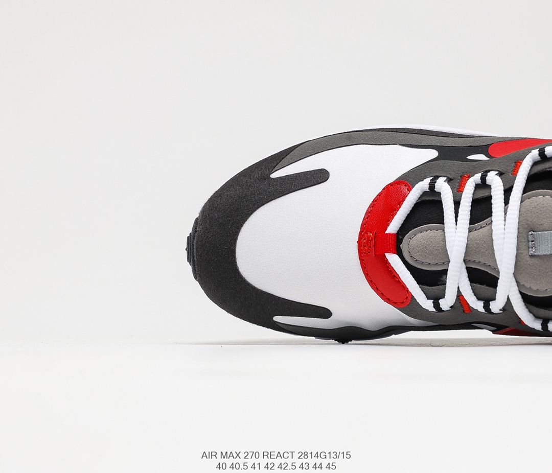 耐克Nike Air Max 270 React白黑瑞亚赛车系列气垫百搭运动慢跑鞋CI3866 