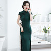 C21040 2021新款时尚女士年轻长款旗袍短袖收腰包臀斜襟立领改良版 商品缩略图1