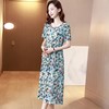 KQLFS85918新款时尚优雅气质宽松圆领短袖中长款真丝碎花连衣裙 商品缩略图1
