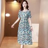 KQLFS85918新款时尚优雅气质宽松圆领短袖中长款真丝碎花连衣裙 商品缩略图0