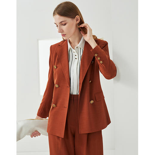 EITIE爱特爱秋季新款时尚气质收腰双排扣显瘦复古西装外套女C2103802 商品图5