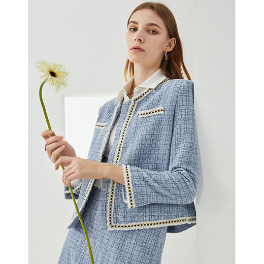 EITIE爱特爱新款洋气经典格纹优雅时尚气质显瘦短外套女C2103808 商品图4