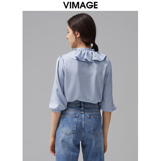 VIMAGE纬漫纪新款娃娃领纯色舒适五分袖衬衣VC2109216 商品图3
