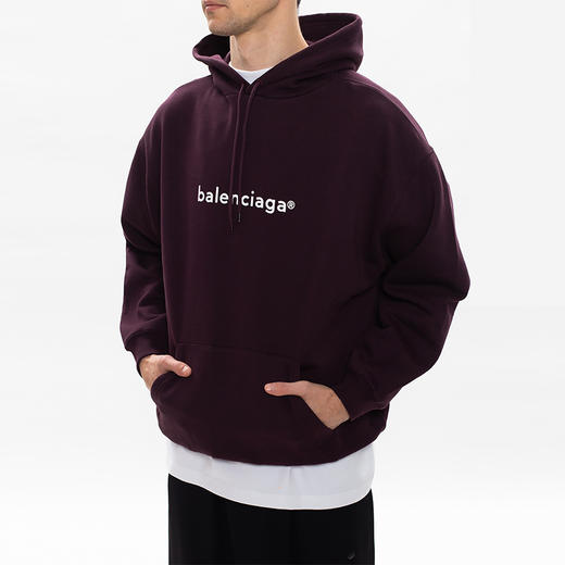 BALENCIAGA 巴黎世家 男士棉质字母徽标印花派克长袖连帽卫衣 紫色 570811 TJVA3 5182 商品图1