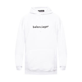 BALENCIAGA 巴黎世家 男士LOGO字母徽标印花连帽卫衣 白色 570811 TIV55 9040