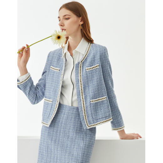 EITIE爱特爱新款洋气经典格纹优雅时尚气质显瘦短外套女C2103808 商品图6