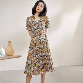 剩S/M/L 米思阳2024夏季新款气质淑女碎花裙系带修身显瘦雪纺连衣裙1066