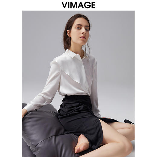VIMAGE纬漫纪新款衬衫女休闲百搭V领长袖衬衣VC2109220 商品图0
