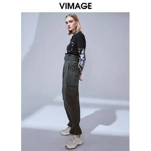 VIMAGE纬漫纪品牌女装秋款时尚显瘦宽松工装休闲高腰收脚长裤女裤V1405012 商品图1