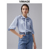 VIMAGE纬漫纪新款娃娃领纯色舒适五分袖衬衣VC2109216 商品缩略图0