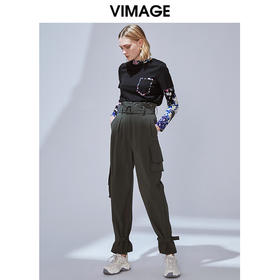 VIMAGE纬漫纪品牌女装秋款时尚显瘦宽松工装休闲高腰收脚长裤女裤V1405012