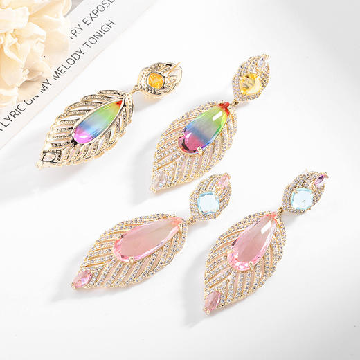 大气重工耳饰渐变彩色树叶耳环 商品图2