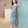 KQLFS85918新款时尚优雅气质宽松圆领短袖中长款真丝碎花连衣裙 商品缩略图3