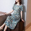 KQLFS85918新款时尚优雅气质宽松圆领短袖中长款真丝碎花连衣裙 商品缩略图2