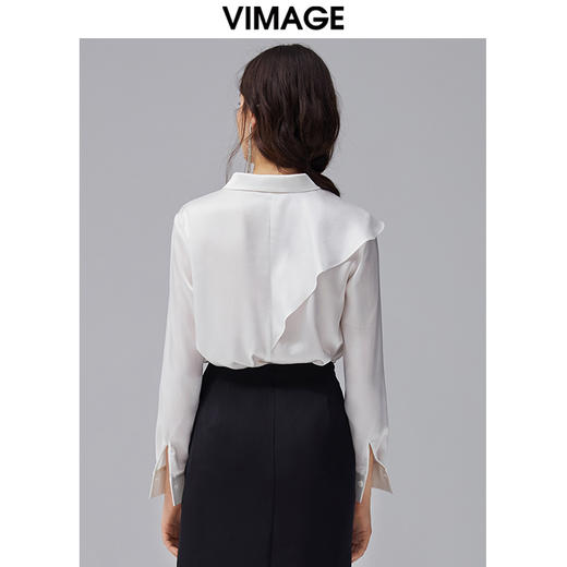 VIMAGE纬漫纪新款衬衫女休闲百搭V领长袖衬衣VC2109220 商品图3