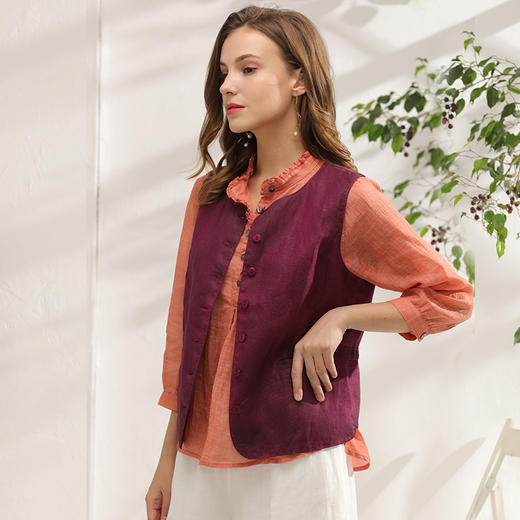 丁摩 复古亚麻做旧马甲百搭无袖休闲背心外套DJ99-WX010 商品图5