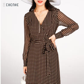 【1折】【S1】臣禾 【100%桑蚕丝】复古优雅连衣裙K211021403