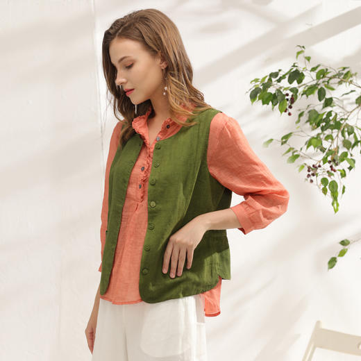 丁摩 复古亚麻做旧马甲百搭无袖休闲背心外套DJ99-WX010 商品图2