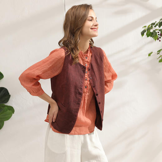 丁摩 复古亚麻做旧马甲百搭无袖休闲背心外套DJ99-WX010 商品图10