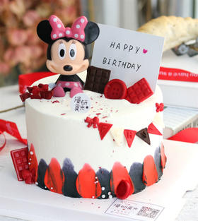 【生日蛋糕】白底红边米妮彩旗款