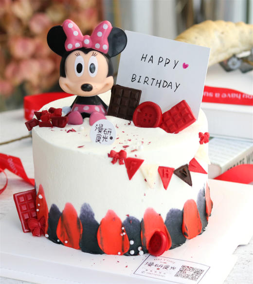 【生日蛋糕】白底红边米妮彩旗款 商品图0