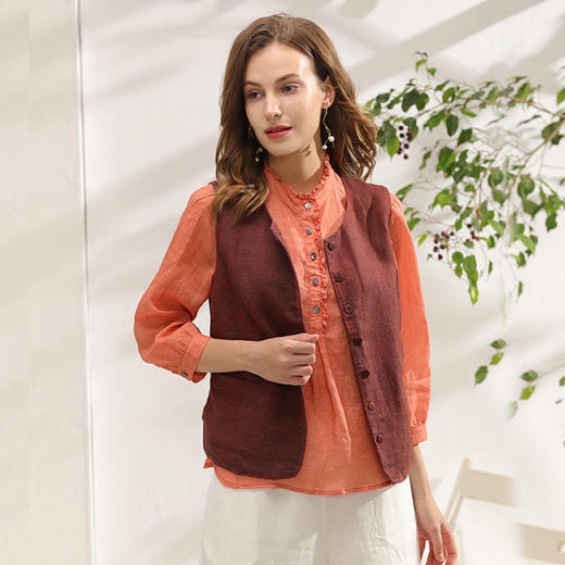 丁摩 复古亚麻做旧马甲百搭无袖休闲背心外套DJ99-WX010 商品图9