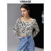 VIMAGE纬漫纪夏季新款宽松印花舒适衬衫女衬衣长袖小上衣V1509131 商品缩略图0