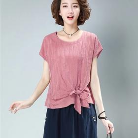 JXG -棉麻短袖t恤女宽松上衣夏装2021新款韩版纯色半袖亚麻女装体恤潮