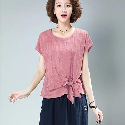 JXG -棉麻短袖t恤女宽松上衣夏装2021新款韩版纯色半袖亚麻女装体恤潮 商品图0