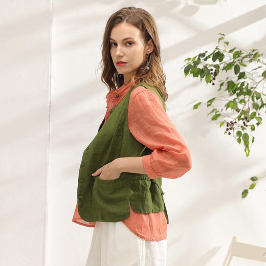 丁摩 复古亚麻做旧马甲百搭无袖休闲背心外套DJ99-WX010 商品图1