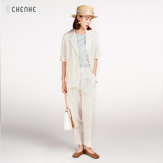 臣禾 老钱风棉麻西裤K212062404 商品图2