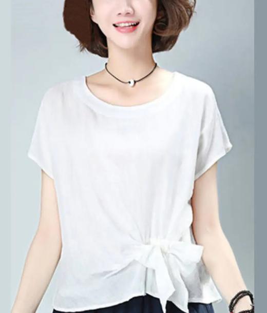 JXG -棉麻短袖t恤女宽松上衣夏装2021新款韩版纯色半袖亚麻女装体恤潮 商品图3