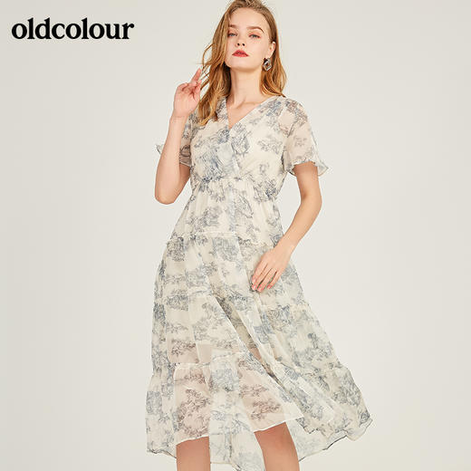 oldcolour欧珂印花高腰短袖连衣裙女中长款20夏M23101324 商品图2