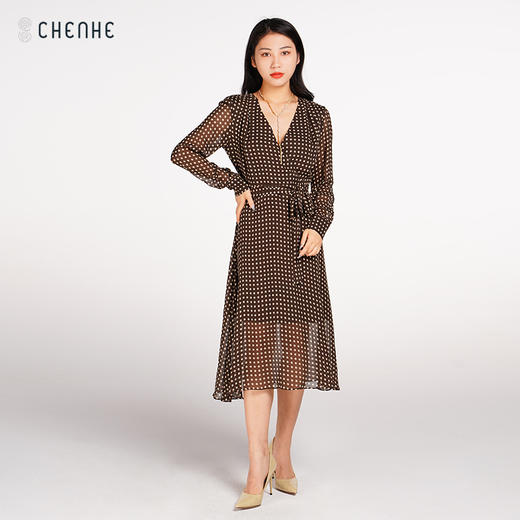 【1折】【S1】臣禾 【100%桑蚕丝】复古优雅连衣裙K211021403 商品图1