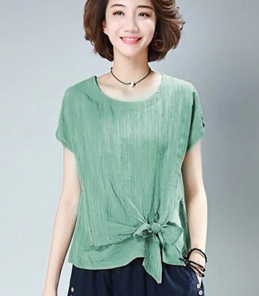 JXG -棉麻短袖t恤女宽松上衣夏装2021新款韩版纯色半袖亚麻女装体恤潮 商品图2