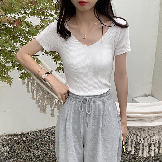 皇家丽美V领短袖针织空调衫SZ2632 商品图0