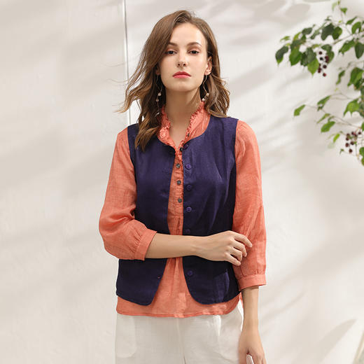 丁摩 复古亚麻做旧马甲百搭无袖休闲背心外套DJ99-WX010 商品图7