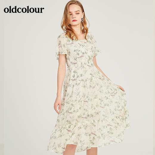oldcolour欧珂印花高腰短袖连衣裙女中长款20夏M23101324 商品图3